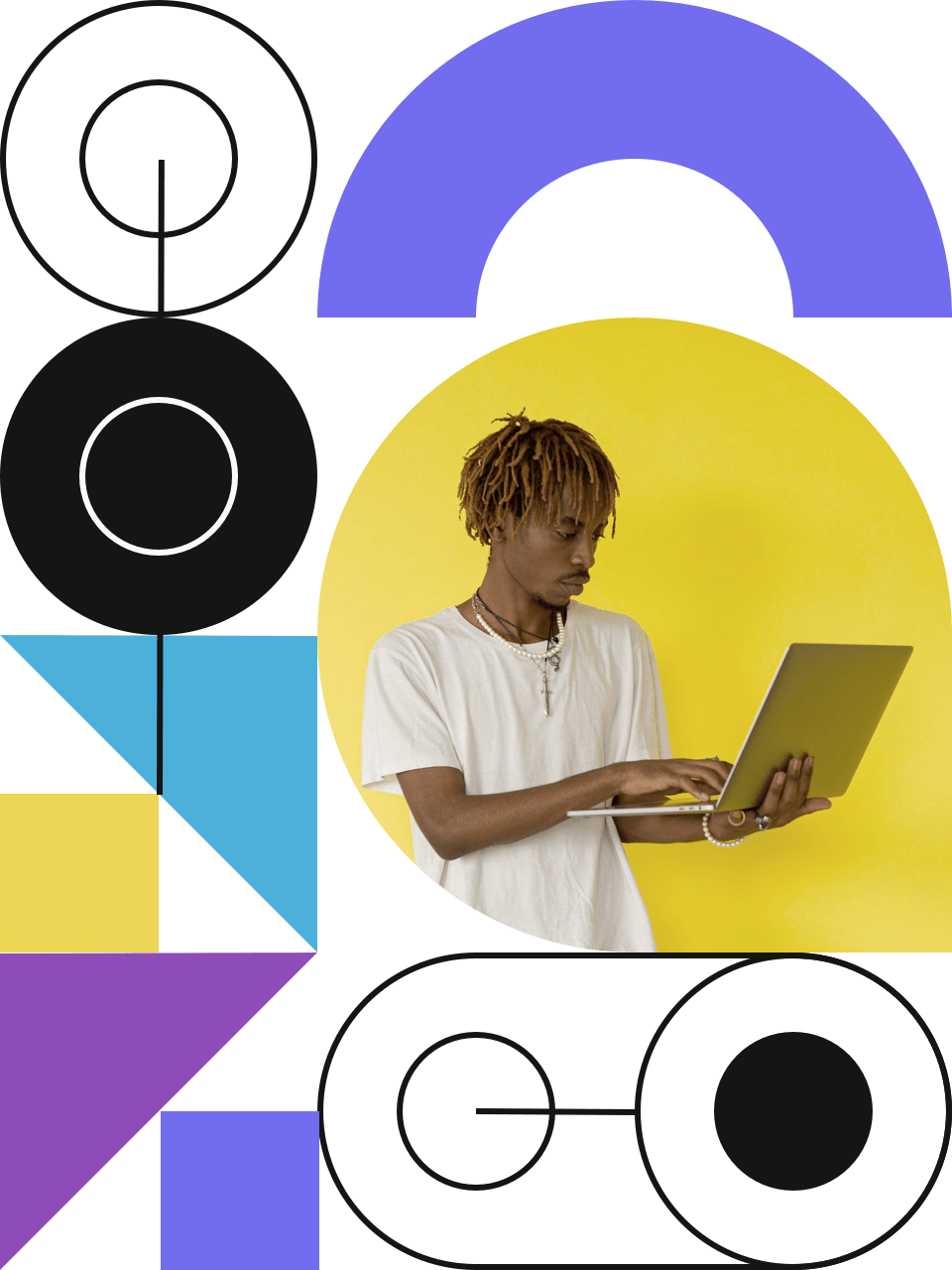 Dark-skinned guy typing on a laptop